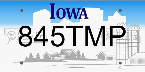 845TMP Iowa License Plate