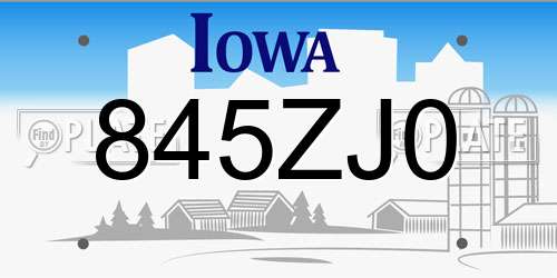 845ZJ0 Iowa License Plate