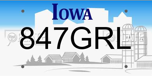 847GRL Iowa License Plate