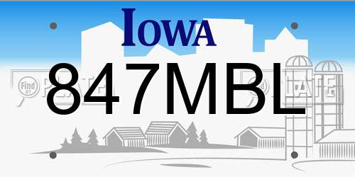 847MBL Iowa License Plate
