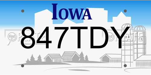 847TDY Iowa License Plate
