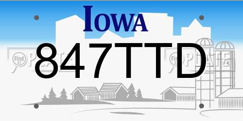 847TTD Iowa License Plate