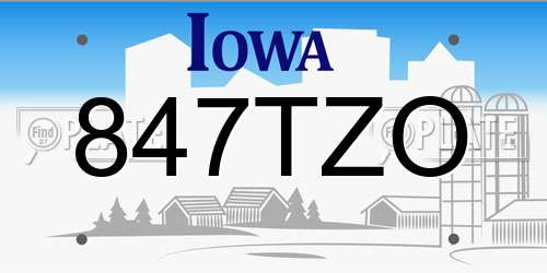 847TZO Iowa License Plate