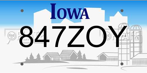 847ZOY Iowa License Plate