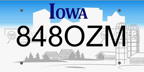 848OZM Iowa License Plate