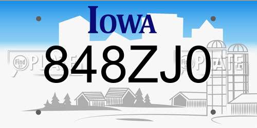 848ZJ0 Iowa License Plate