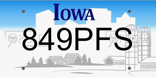 849PFS Iowa License Plate
