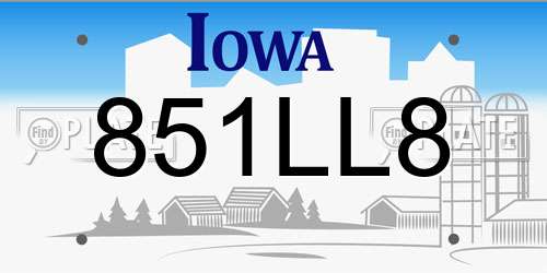 851LL8 Iowa License Plate