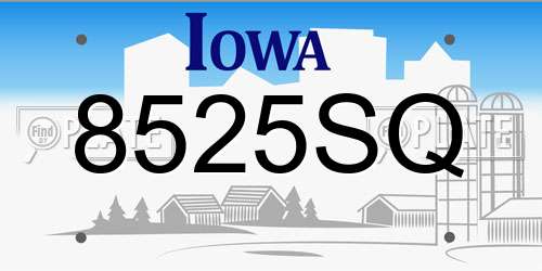 8525SQ Iowa License Plate