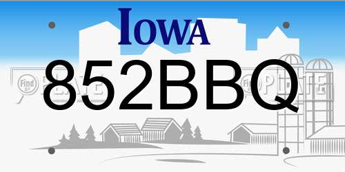 852BBQ Iowa License Plate