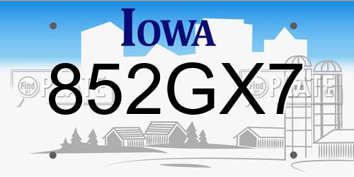 852GX7 Iowa License Plate