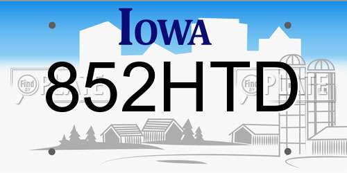 852HTD Iowa License Plate