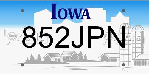 852JPN Iowa License Plate