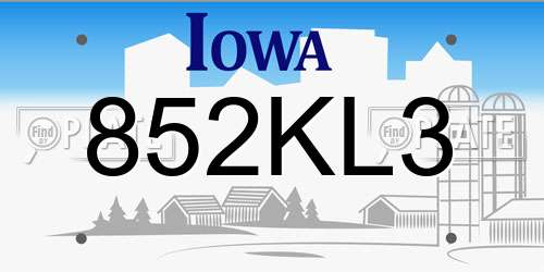 852KL3 Iowa License Plate