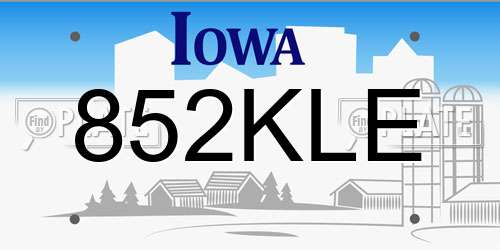 852KLE Iowa License Plate
