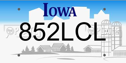 852LCL Iowa License Plate