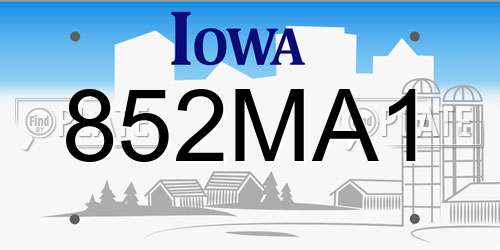 852MA1 Iowa License Plate