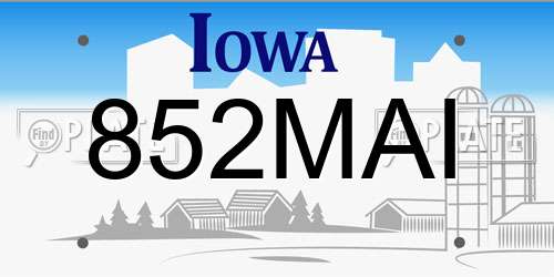 852MAI Iowa License Plate