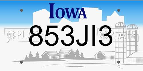 853JI3 Iowa License Plate