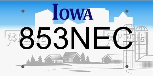 853NEC Iowa License Plate