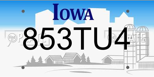 853TU4 Iowa License Plate