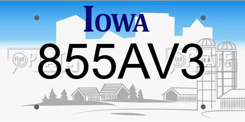 855AV3 Iowa License Plate