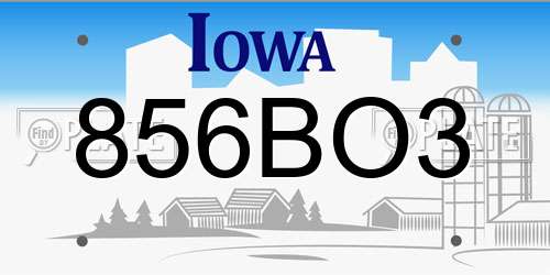 856BO3 Iowa License Plate