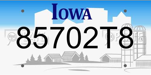 85702T8 Iowa License Plate