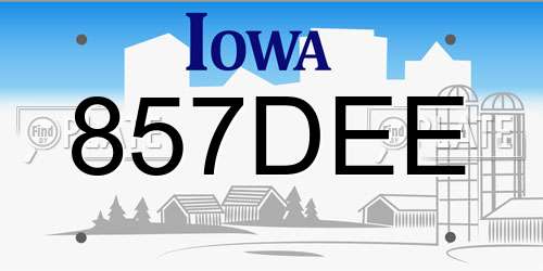 857DEE Iowa License Plate