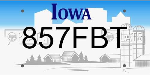 857FBT Iowa License Plate