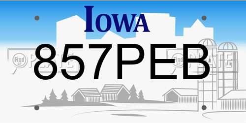 857PEB Iowa License Plate