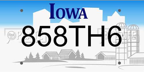 858TH6 Iowa License Plate