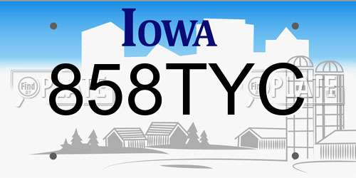 858TYC Iowa License Plate