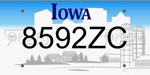 8592ZC Iowa License Plate