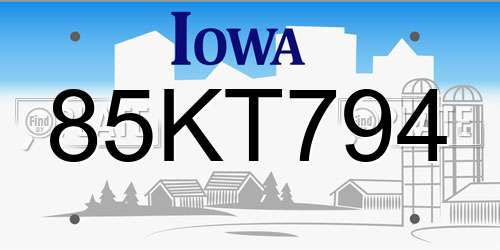85KT794 Iowa License Plate