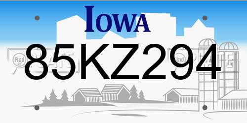 85KZ294 Iowa License Plate