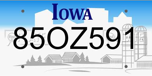 85OZ591 Iowa License Plate
