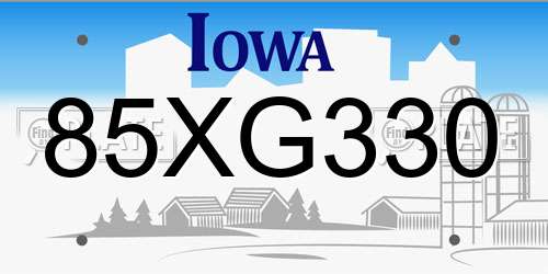 85XG330 Iowa License Plate