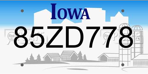 85ZD778 Iowa License Plate