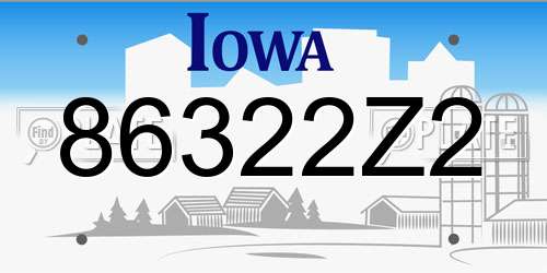86322Z2 Iowa License Plate