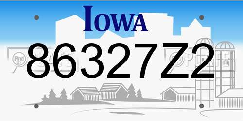 86327Z2 Iowa License Plate