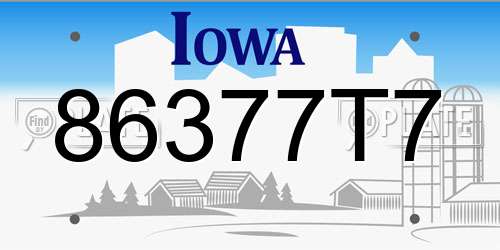 86377T7 Iowa License Plate