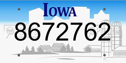 8672762 Iowa License Plate