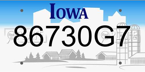 86730G7 Iowa License Plate