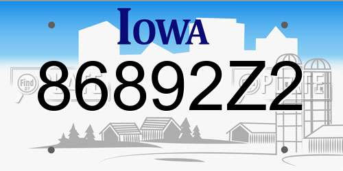 86892Z2 Iowa License Plate