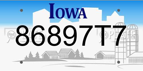 86897T7 Iowa License Plate