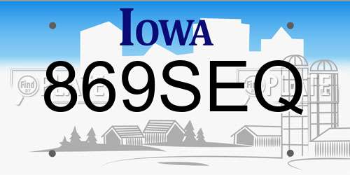 869SEQ Iowa License Plate