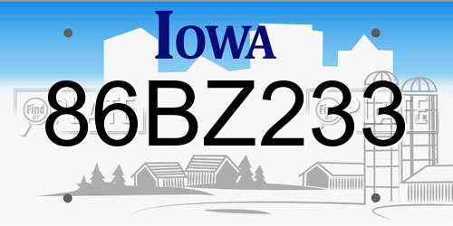 86BZ233 Iowa License Plate