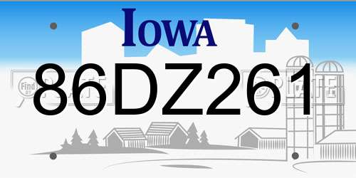86DZ261 Iowa License Plate