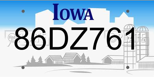 86DZ761 Iowa License Plate